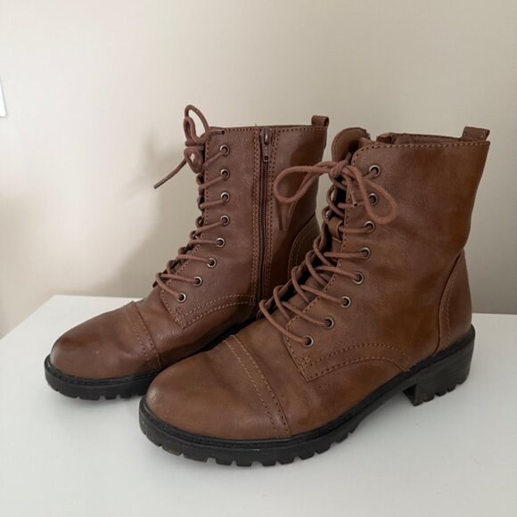 Universal Thread Dark Cognac Brown Combat Boots - Picture 1 of 8
